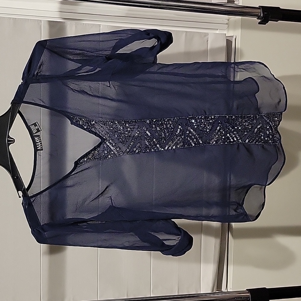 Alloy Navy beaded sheer top medium